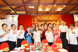 党领袖向众人贺年，在场包括沈桂贤（左四）及杨莉（左五）。