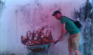 British tourist, Duncan Spooner pose at the drawing